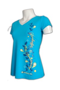 T274 訂製女裝V領  設計t-shirt圖案  來辦訂購T恤      藍色  低 胸 t 恤 好看 t 恤 不 透 白 t